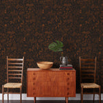 Clouds to Cry (Ebony) features hand-drawn animals in a garden scene. Brown illustration on a soft black ground.