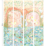 Watercolored swans, turtles, frogs, and fish swim in a flora filled pond beneath an arch of climbing plants and grasses. Lily Pond Mural contains a rainbow of soft watercolors - yellow, peach, apricot, green and blue. Hillery Sproat + Hygge & West