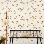 Butterflies (Parchment) featuring red, sage and mustard butterflies on a cream background | Nathalie Lete + Hygge & West