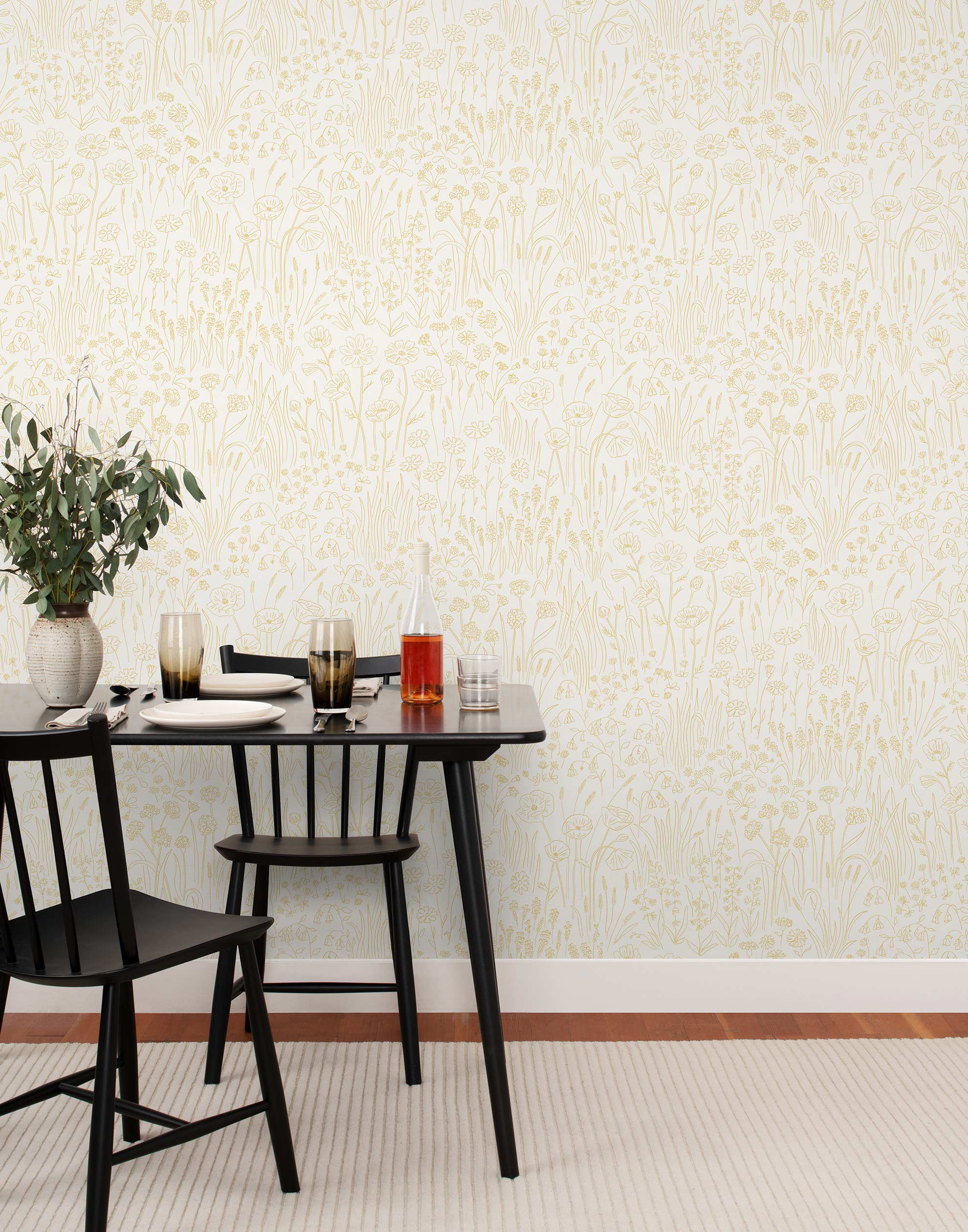 Alpine Garden Tonal (Chamomile) featuring hand drawn flowers in yellow on a white background | Schoolhouse x Hygge & West Wallpaper Collection