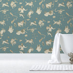 Our In the Stars wallpaper is inspired by Urania’s Mirror, a 19th-century set of astrology charts. This hand-drawn pattern evokes the mysterious motion of celestial bodies. Before and after.