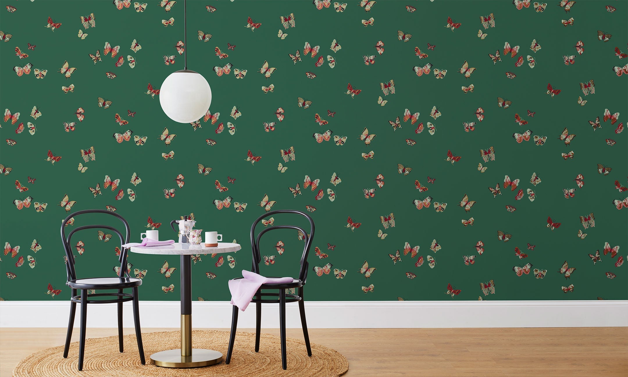 Butterflies wallpaper before and afer images | Nathalie Lete + Hygge & West