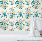 This large-scale wallpaper features hand drawn bees, butterflies and other garden friends frolic among flowers - camellias, hellebores, irises, and snowball trees. Before and after.