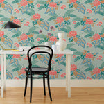 Our Lanai wallpaper is inspired by the rich tradition and exuberant patterns of Hawaiian shirts, with a twist. Highly durable, fade resistant, and made in the USA. Before and after.