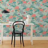 Our Lanai wallpaper is inspired by the rich tradition and exuberant patterns of Hawaiian shirts, with a twist. Highly durable, fade resistant, and made in the USA. Before and after.
