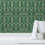 Before and After: Drawing inspiration from the iconic Emerald City in Wicked, this wallpaper features a mesmerizing blend of deep greens and golds, evoking a sense of magical grandeur. The intricate geometric design mixed with hot air balloons and flying monkeys brings the enchantment of the city into your home.