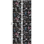 Balancing Act (Ebony) wallpaper features colorful dancing monkeys and rabbits on a black background