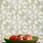 Arcade (Celadon) wallpaper features modern, geometric lines and shapes in shades of green