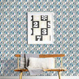 Slice (Blue) features modern, geometric lines and shapes in shades of blue