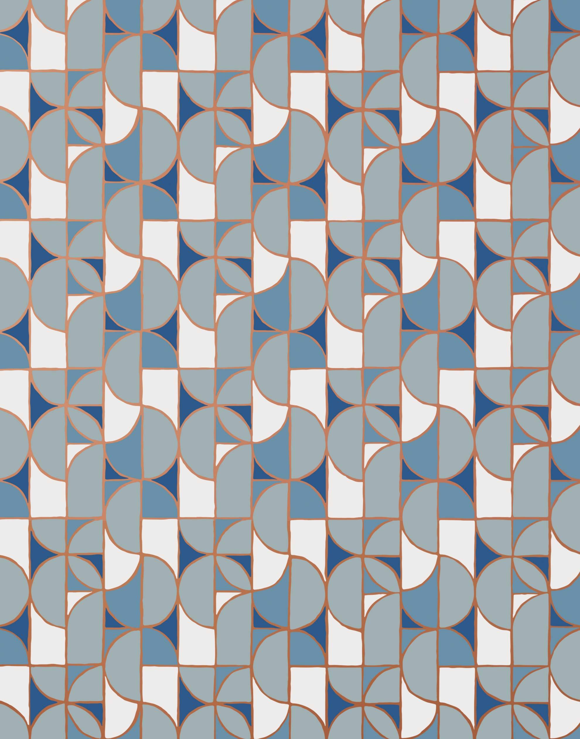 Slice (Blue) features modern, geometric lines and shapes in shades of blue