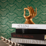 Palma (Green) featuring deep green background with gold geometric pattern