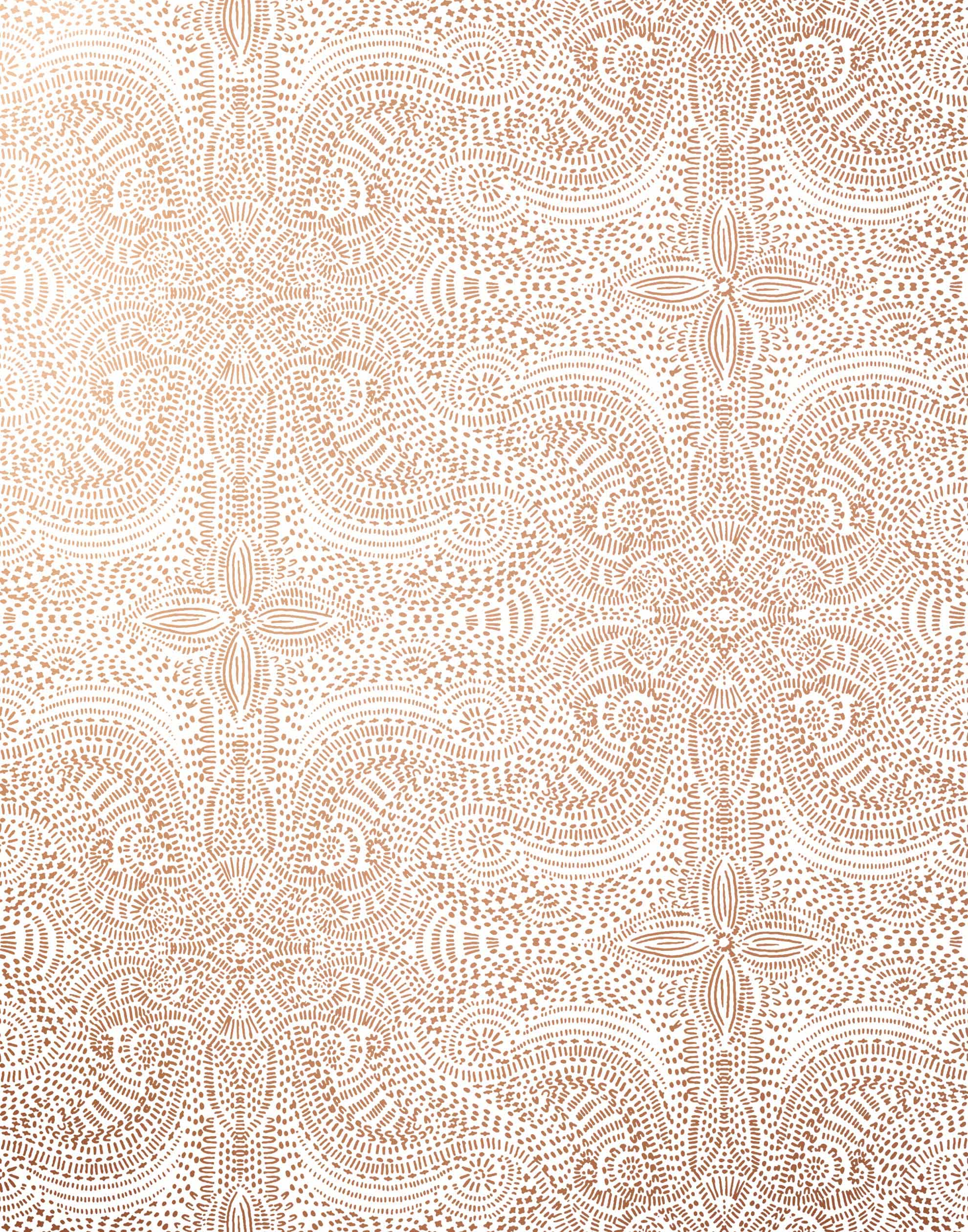 Andanza (Copper) wallpaper featuring a delicate pattern created using a stippling technique in metallic ink on white