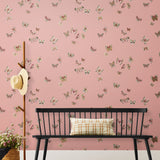 Butterflies (Rose) featuring mauve, gray, and cream butterflies on a pink background | Nathalie Lete + Hygge & West
