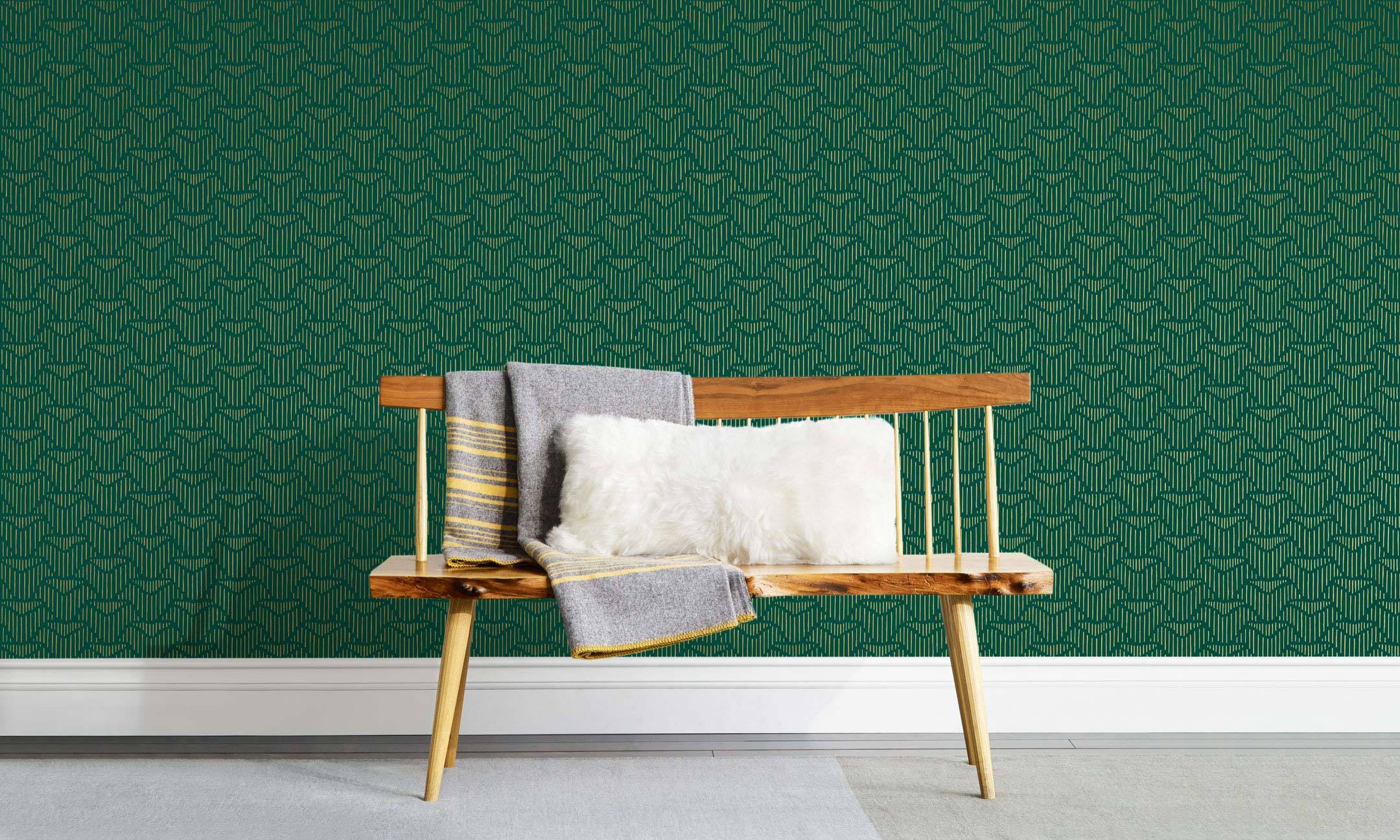 Palma (Green) featuring deep green background with gold geometric pattern